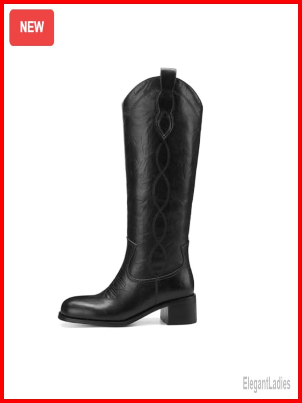 Women's Knee High Boots Square Toe Chunky Block Heel Faux Leather Tall